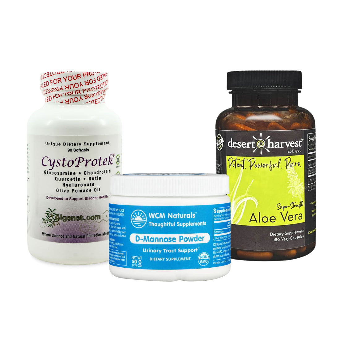 Bladder Support Bundle - CystoProtek - Aloe Vera - D-Mannose | 3 Items Oral Supplements West Coast Mint With Aloe Vera 180 