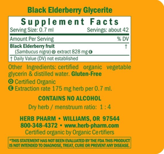 Black Elderberry Tincture | Alcohol Free - 1 Fl oz. Tincture Herb Pharm 