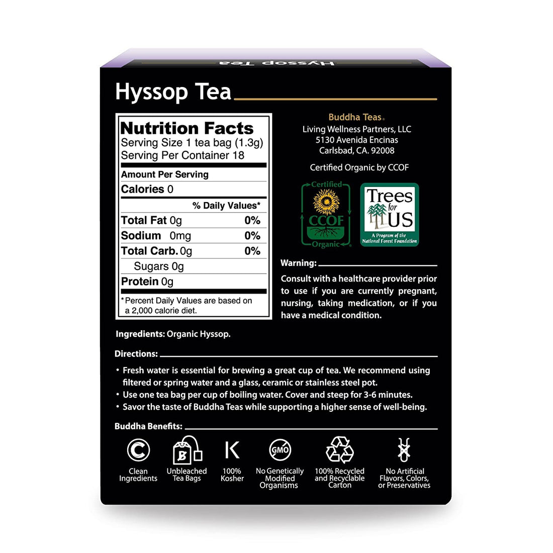 Hyssop Herbal Tea | Organic - 18 Bleach Free Tea Bags Teas Buddha Teas 